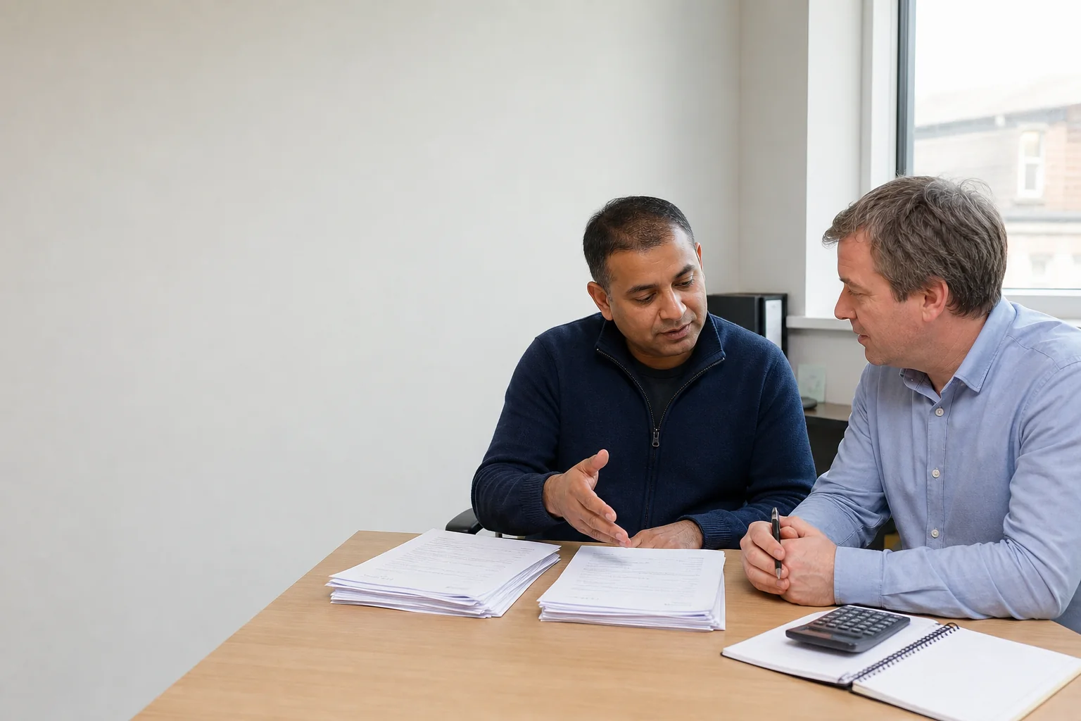 Private hire driver comparing principal and agent records with an adviser