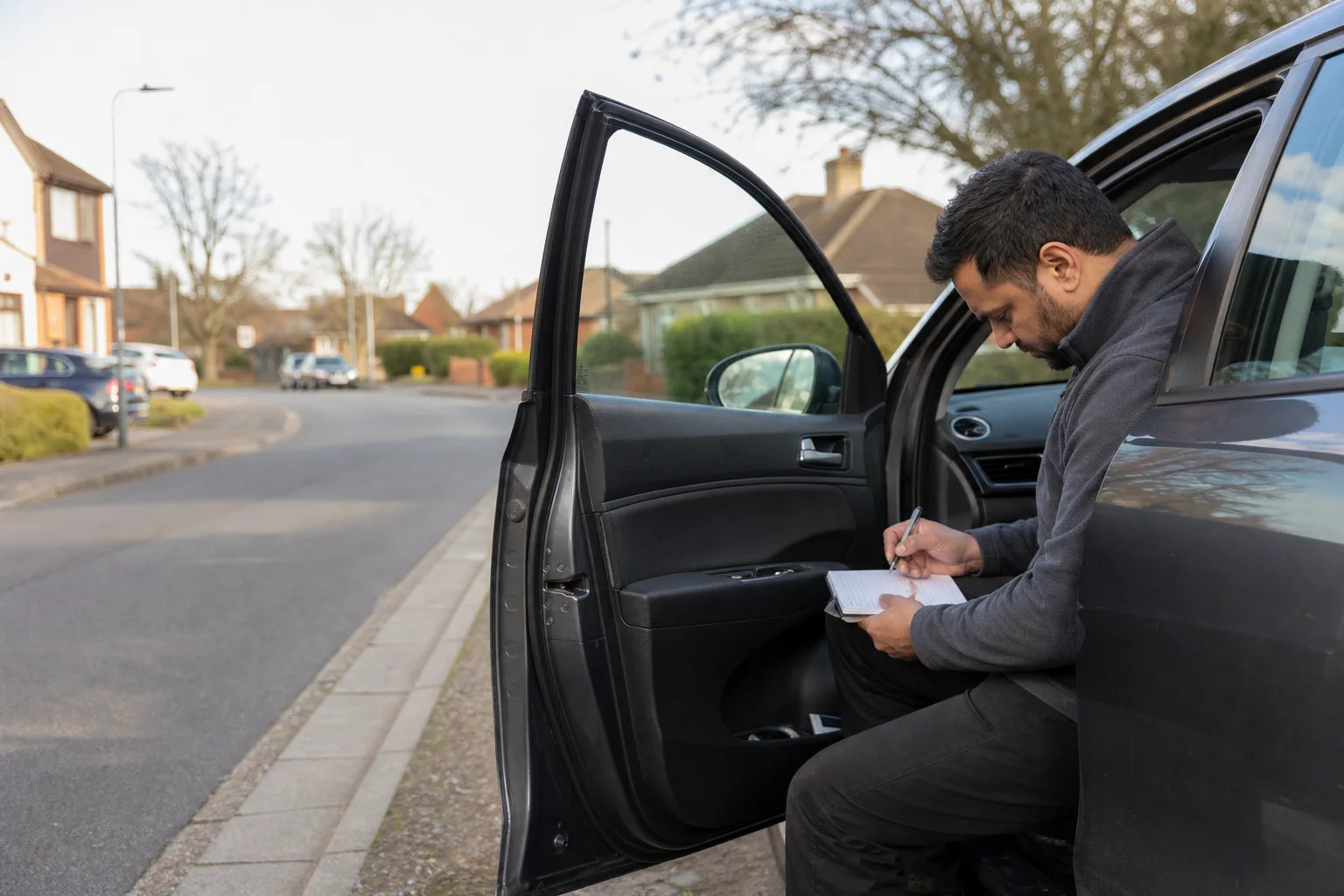 Private hire driver recording business mileage before starting a shift
